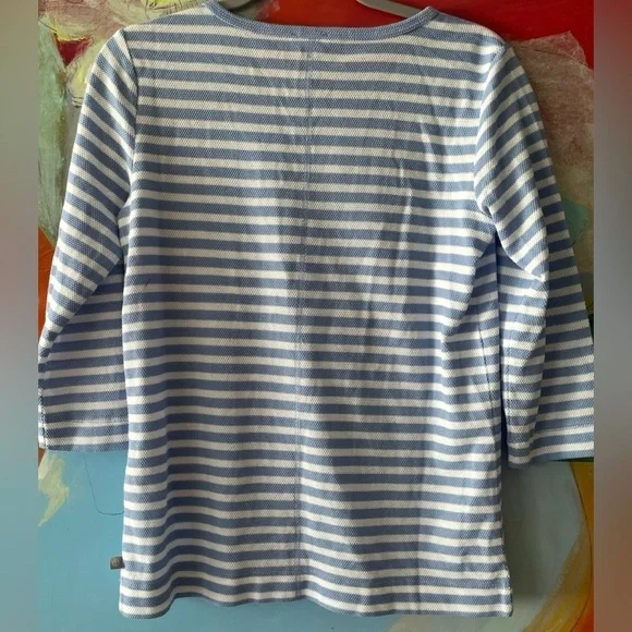 Talbots Top Size X Small Color Blue White Striped 3/4 Sleeve V Neck Pullover - Picture 2 of 5